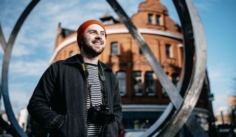 Young Male smiling in Belfast City Centre